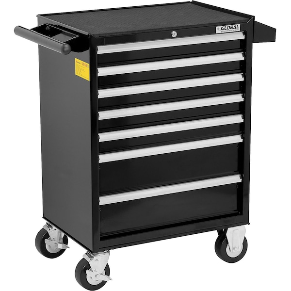 Roller Cabinet, 7 Drawer, Black, Steel, 18 in D x 38 in H